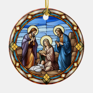 Christmas Stained Glass Nativity Scene Ceramic Ornament