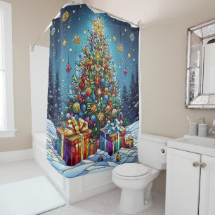 Christmas Stained Glass Shower Curtain