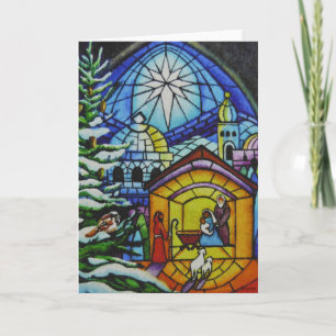 "Christmas Stained Glass Window Watercolor Art Card
