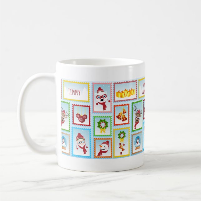 Christmas Stamps Collection Personalizable  Coffee Coffee Mug (Left)