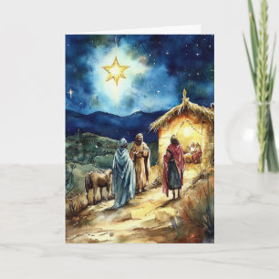 Christmas Star and Three Kings Watercolor Art Card