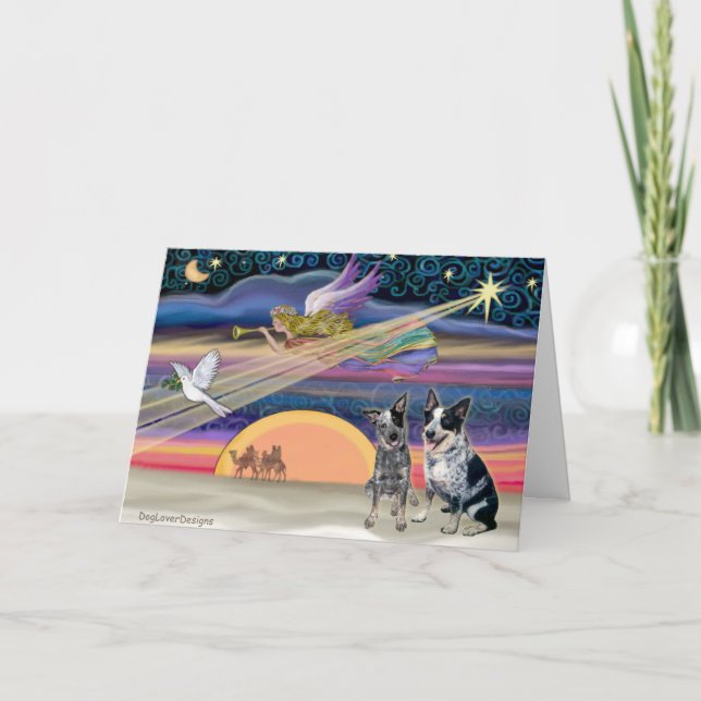 Christmas Star - Australian Cattle Dogs (two) Holiday Card (Front)