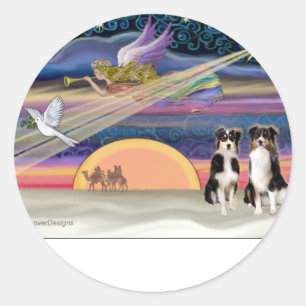 Christmas Star - Australian Shepherds (two tri) Classic Round Sticker