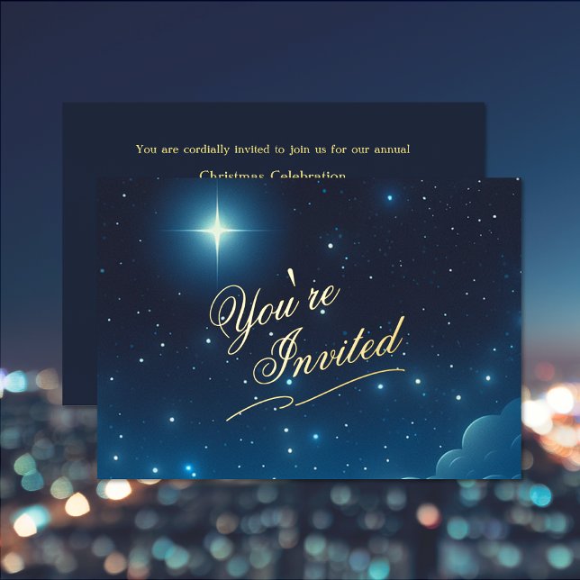 Christmas Star Blue Foil Invitation (Christmas Star Blue Foil Invitation (front and back))