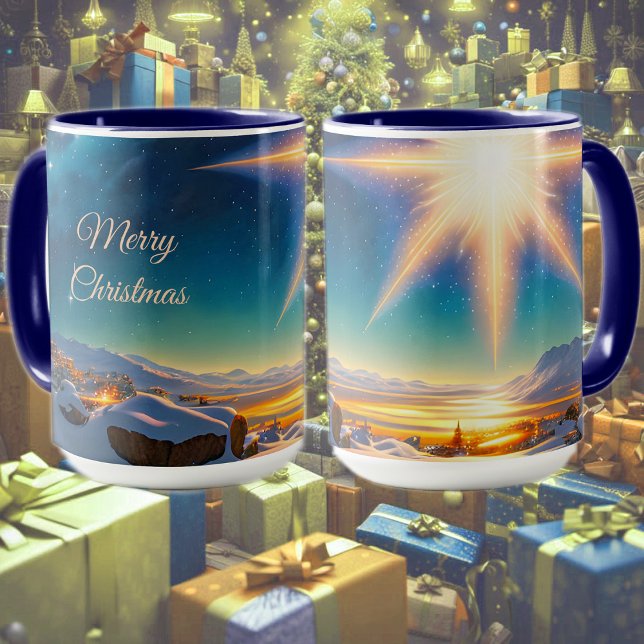 Christmas star, charming winter landscape at night mug (Creator Uploaded)