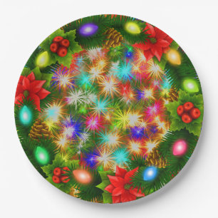 Christmas & Star Colourful Paper Party Plates 9"