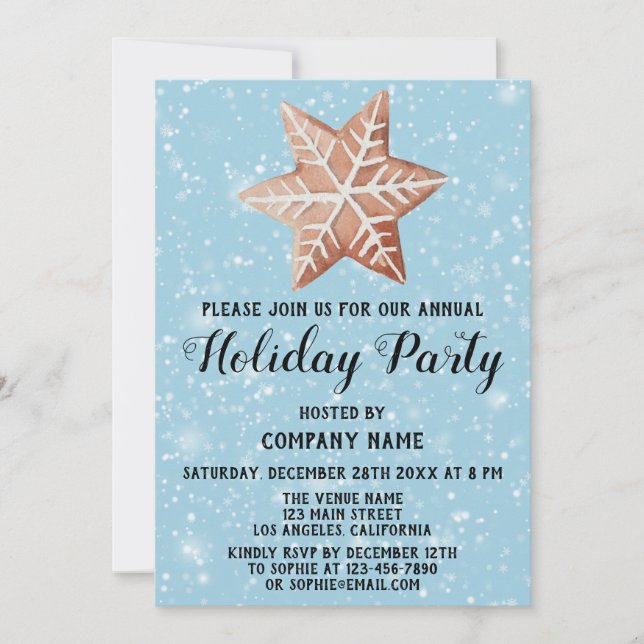 Christmas Star Company Holiday Party Blue Snow Invitation (Front)