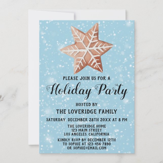 Christmas Star Cookie Holiday Party Blue Snow Invitation (Front)