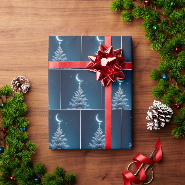 Christmas Star Dangling From a Crescent Moon Wrapping Paper (Holiday Gift)