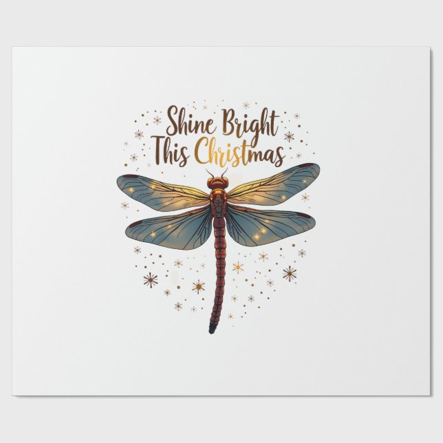 Christmas Star Dragonfly Wrapping Paper (Flat)