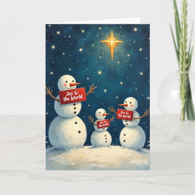 Christmas Star Joy To The World Snowmen Card (Front)