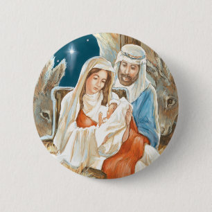 Christmas Star Nativity Painting 6 Cm Round Badge
