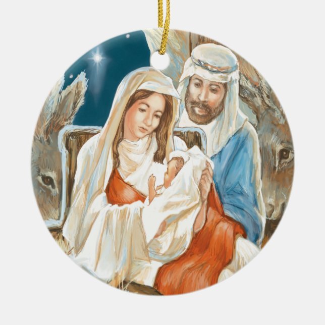 Christmas Star Nativity Painting Ceramic Ornament (Front)