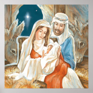 Christmas Star Nativity Painting Poster