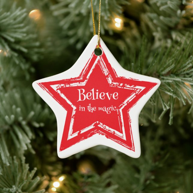 Christmas Star Ornament-Believe Ceramic Ornament (Tree)