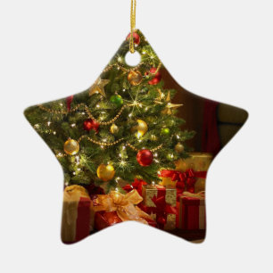 Christmas Star Ornament/Tree and Presents Ceramic Ornament