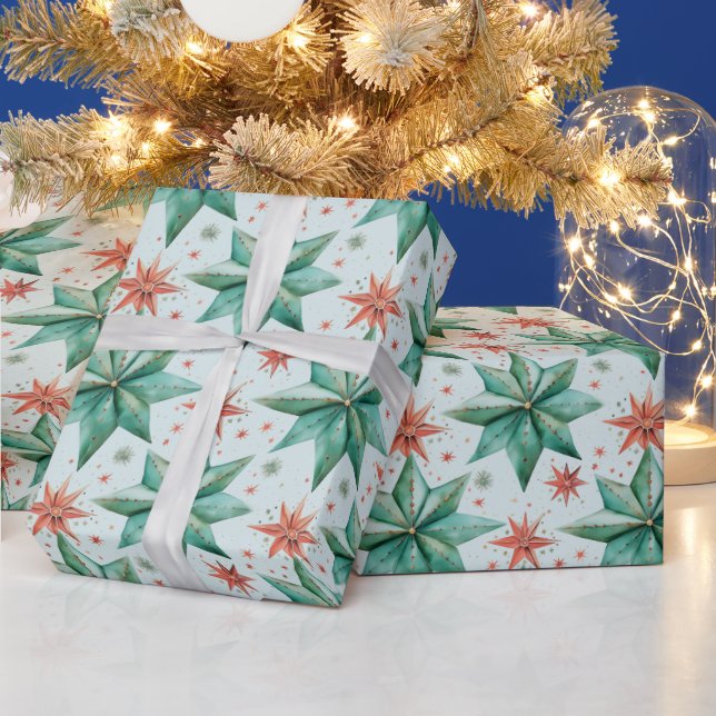 Christmas Star Ornaments Modern Christmas Wrapping Paper (Holidays)