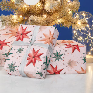Christmas Star Ornaments Red Blue Modern Christmas Wrapping Paper