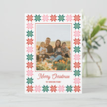 Christmas star patchwork framed Holiday photo card