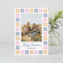 Christmas star patchwork framed Holiday photo card