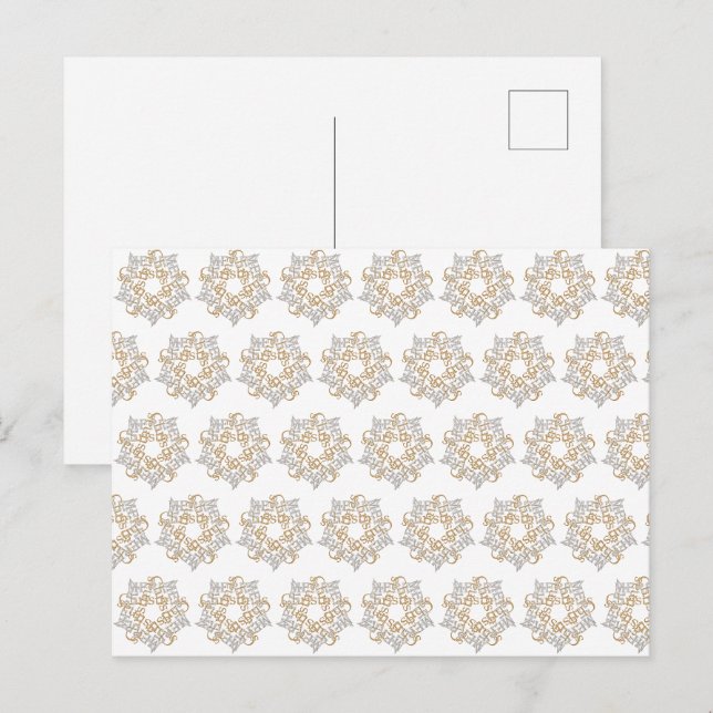 Christmas Star Pattern Gold Silver Calligraphy Art Postcard (Front/Back)