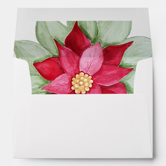 Christmas Star Poinsettia Watercolor Art Envelope (Back (Bottom))