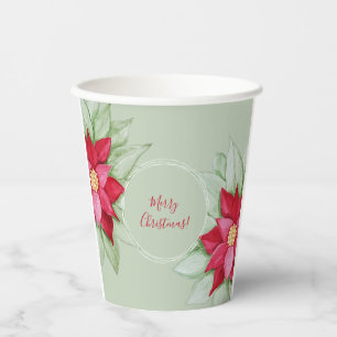 Christmas Star Poinsettia Watercolor Hand-painted Paper Cups