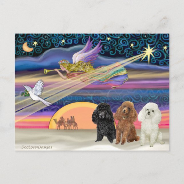 Christmas Star - Poodles (three Toy) - Holiday Postcard (Front)