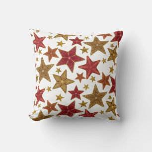 Christmas Star Red Gold Modern Rustic Farmhouse Cushion