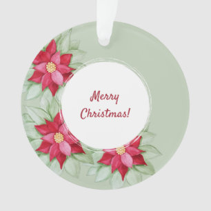 Christmas Star Red Poinsettia Watercolor Ornament