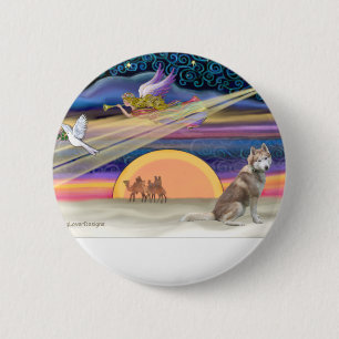 Christmas Star - Siberian Husky (red 2) 6 Cm Round Badge