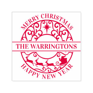 Christmas Star, Sleigh Lacy Filigree Family Name Self-inking Stamp