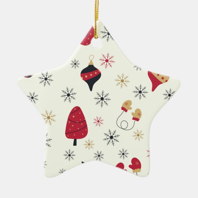 Christmas Star Snowflake Pattern Ceramic Ornament (Front)