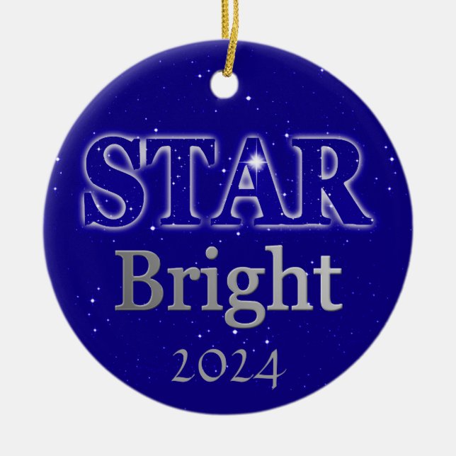 Christmas Star Word Art Deep Blue and Silver  Ceramic Ornament (Front)