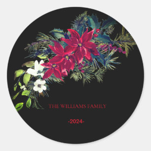 Christmas Star Wreath Family Name  Classic Round Sticker