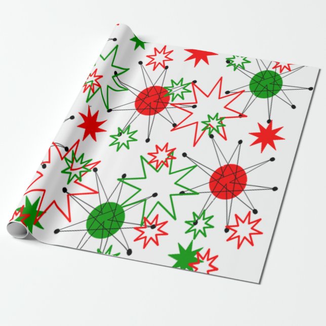 Christmas Starbursts Wrapping Paper (Unrolled)