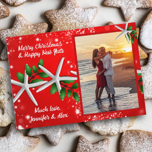 Christmas Starfish and Holly Photo Holiday Card