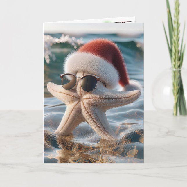 Christmas Starfish In Shallow Water Holiday Card (Front)