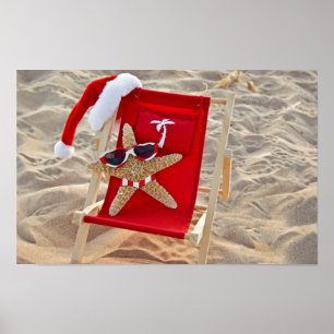 Christmas starfish on the beach poster