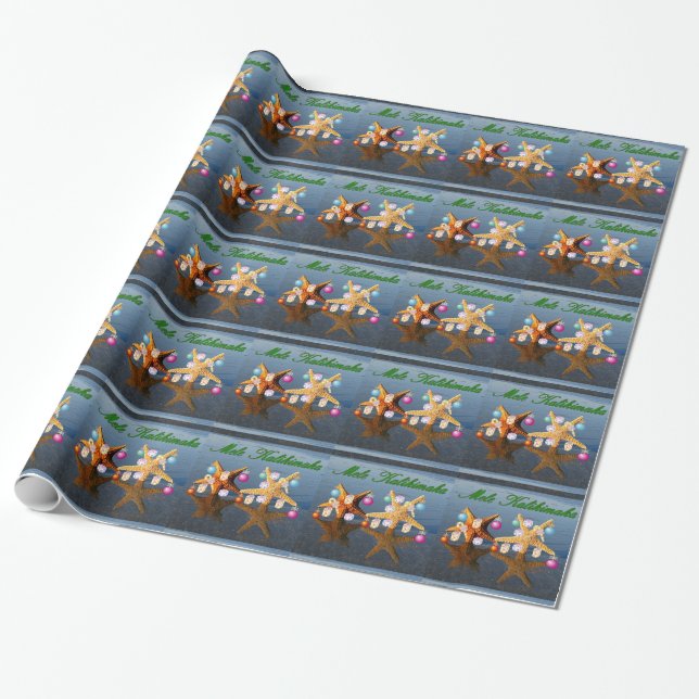 Christmas Starfish print Wrapping Paper (Unrolled)