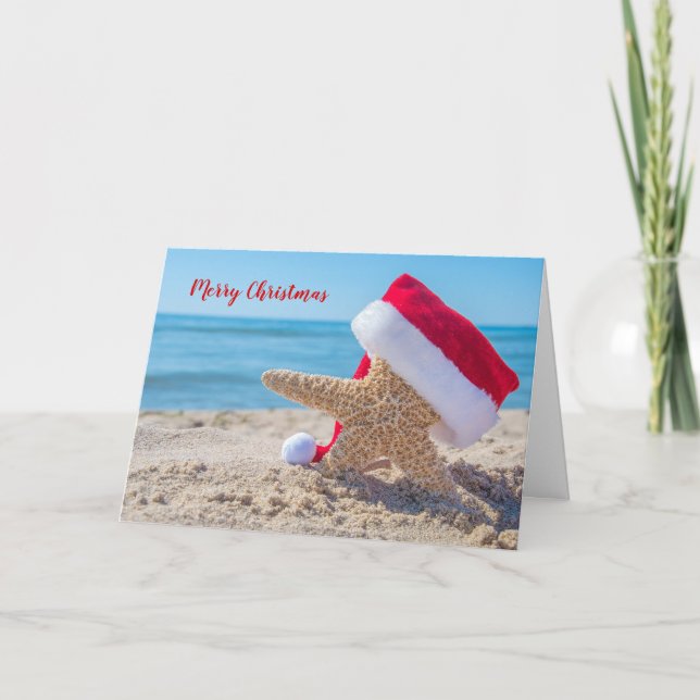 Christmas starfish with Santa hat Card (Front)