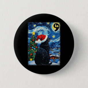 Christmas Starry Night Black Cat Comma La Kamala H 6 Cm Round Badge