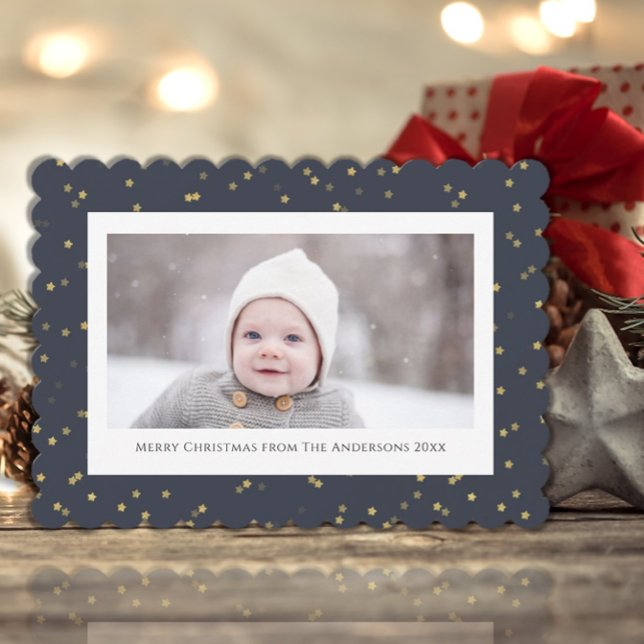 Christmas Starry Night | Gold Minimalist Photo Holiday Card (Creator Uploaded)