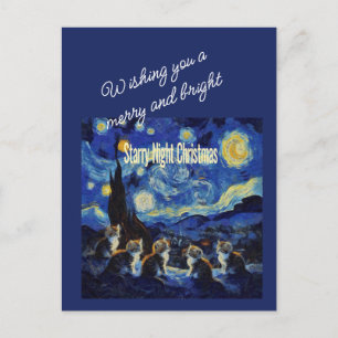 Christmas Starry Night Van Gogh Cat Lover Holiday Postcard