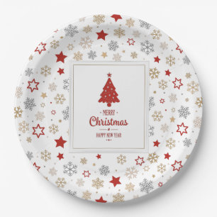 Christmas Stars and Snowflakes Pattern Paper Plate