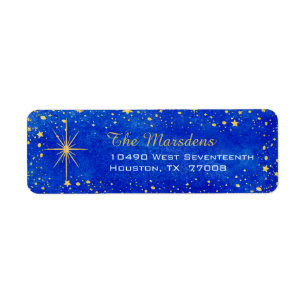 Christmas Stars Blue and Gold Custom Return Address Label