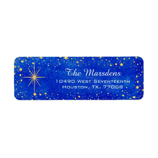 Christmas Stars Blue and Gold Custom Return Address Label (Front)