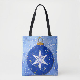 Christmas Stars Blue Ornament Tote Bag