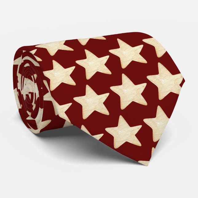 Christmas Stars Burgundy Neck Tie (Rolled)