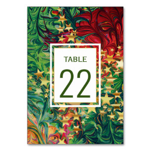CHRISTMAS STARS Customisable Red Green Gold Table Number
